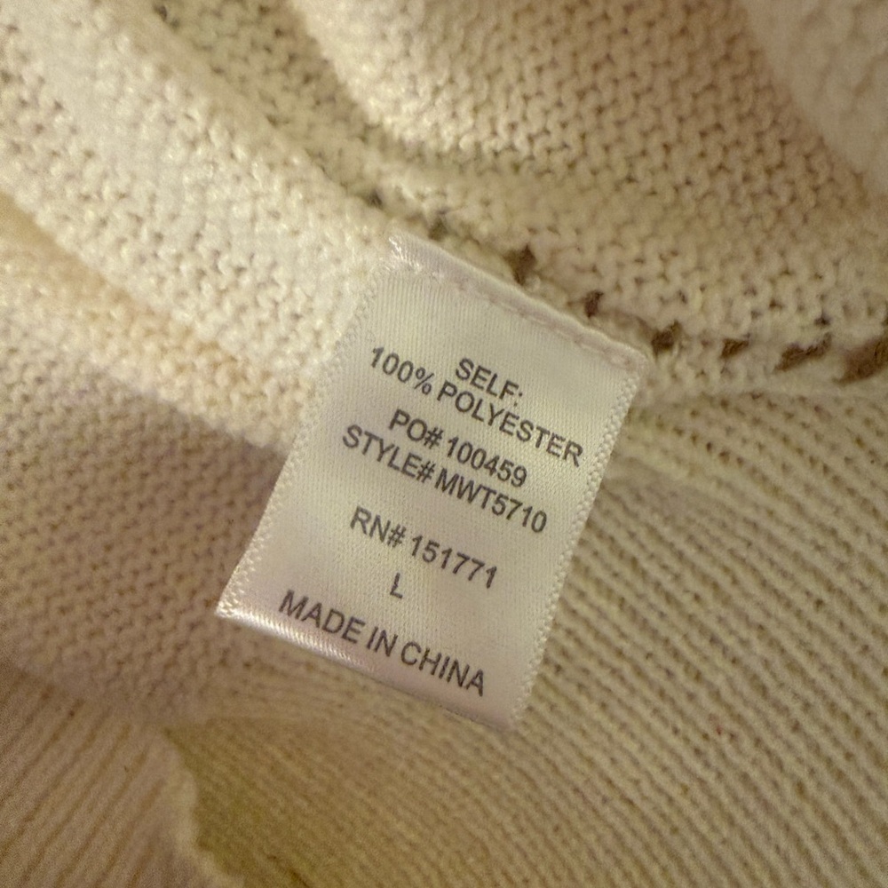Le Lis Cream Knit Sweater L Large Drop Shoulder Stitch Detail Cozy Neutral Top - Picture 5 of 6